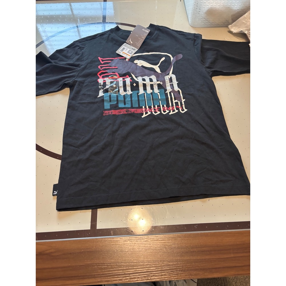 Puma Classics Play Paris Tee Mens Small Black Boxy Fit Graphic T-Shirt 628918 01